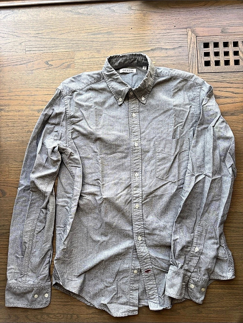 Gustin Grey Oxford Button Down Shirt Gray Large
